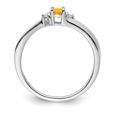 Sterling Silver Rhodium-plated Citrine & Diamond Birthstone Ring